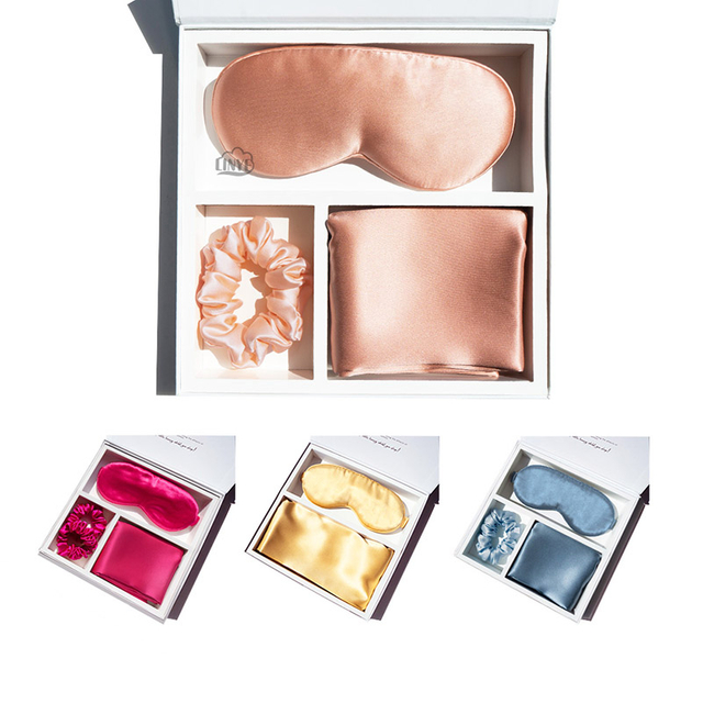 Hochwertiges Geschenkbox-Set aus Seide (einschließlich Augenmaske, Kissenbezug und Haarschlaufe)