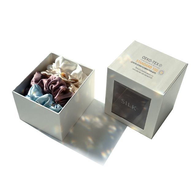 Dünne, mittelgroße, übergroße Seiden-Scrunchies, Haargummi, elastisches Band, individuelles Muster, Seiden-Scrunchie mit Box